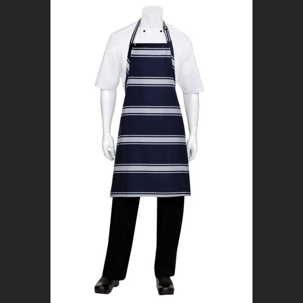 CHEF WORKS Navy Butcher Stripe Bib Apron Thumbnail